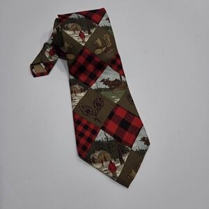 Ruff Hewn Plaid Red and Brown Men's Tie Christmas,Cabin